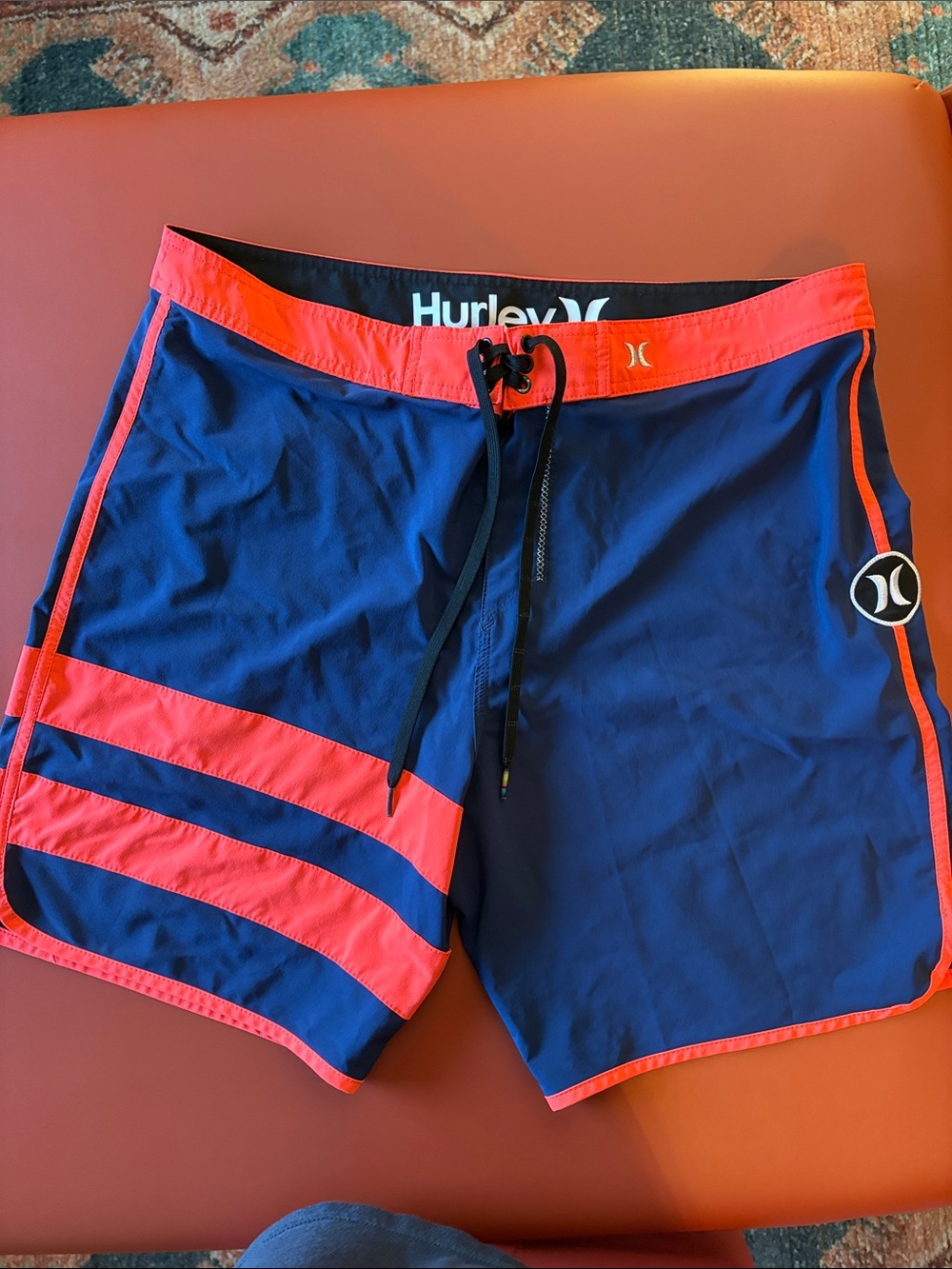 Hurley Navy and Coral Board Shorts with Contrast Trim